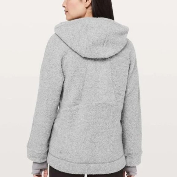 Lululemon So Sherpa Silver Wool Hooded Full Zip Teddy Boucle Grey Jacket Size 6 - Picture 2 of 8